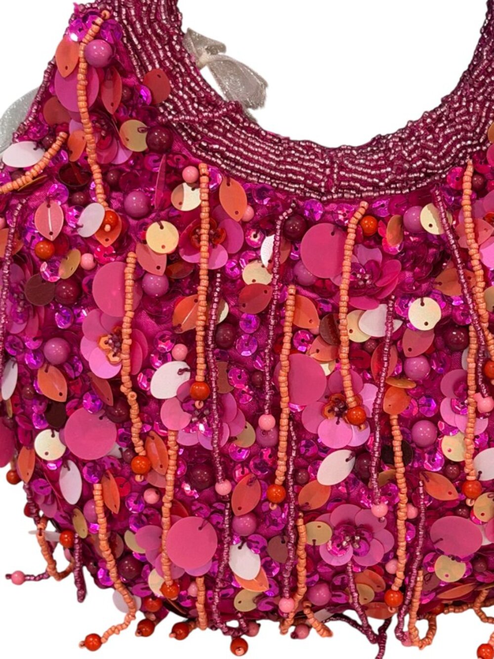 Handcrafted in India Beaded Sequin Fringe Bag Hot Pink NWT - Picture 2 of 4
